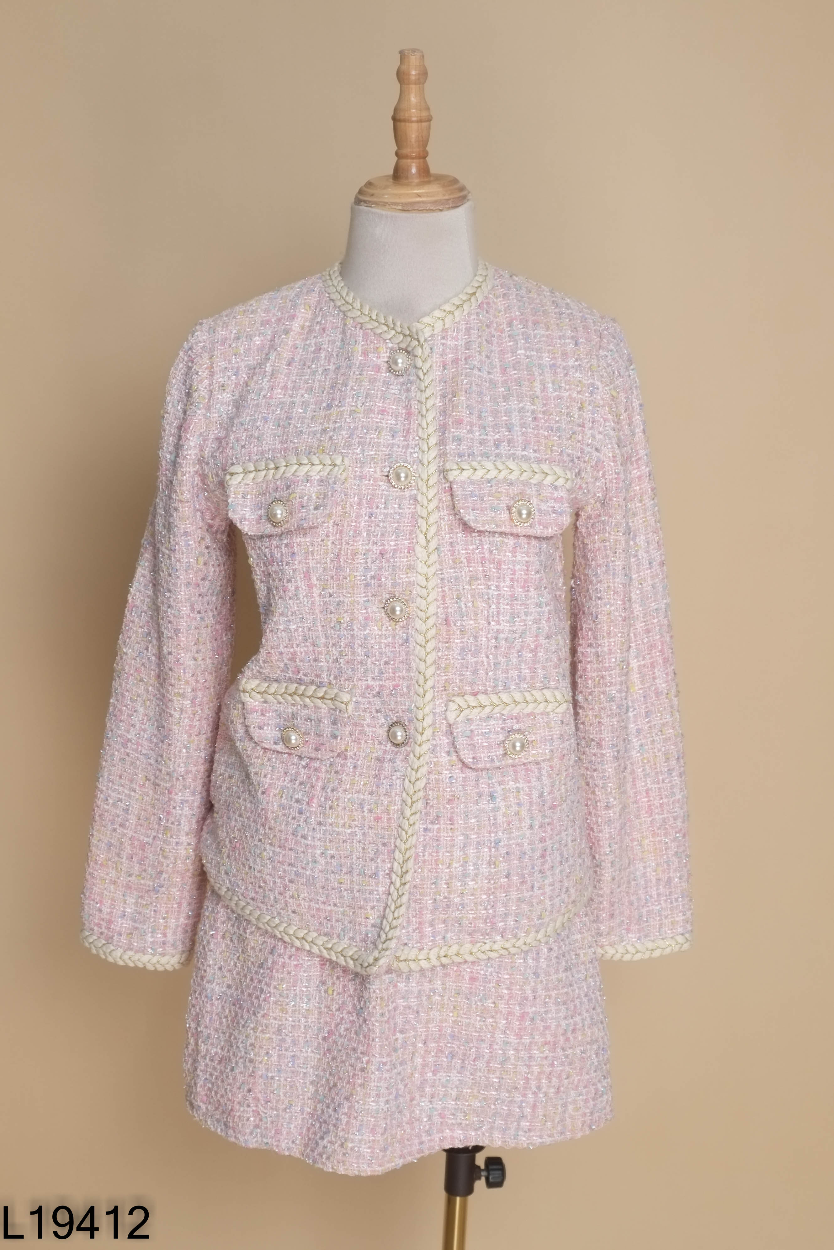 Set áo khoác dạ AUDREY hồng + chân váy