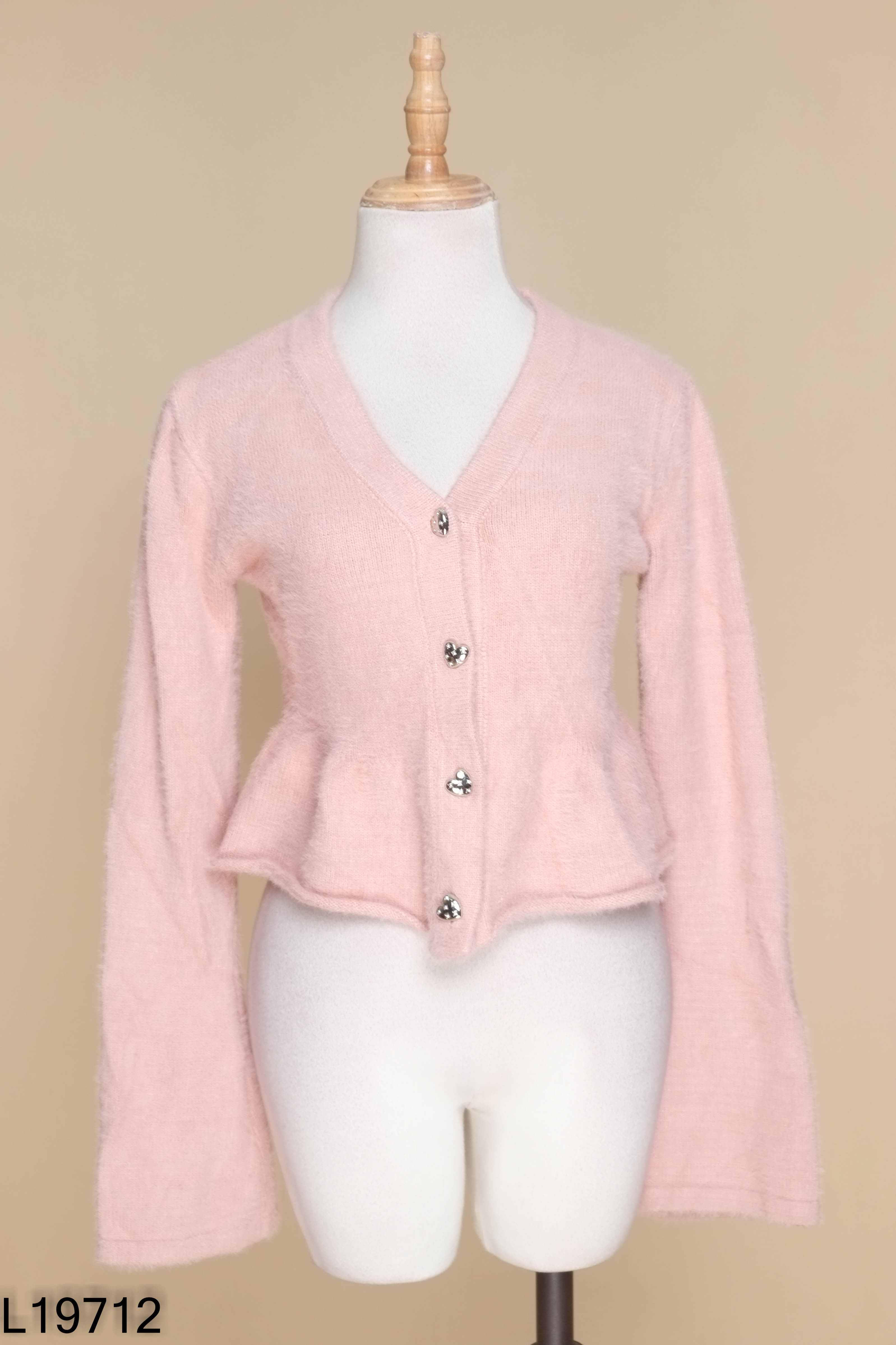 Áo len cardigan lông hồng trơn