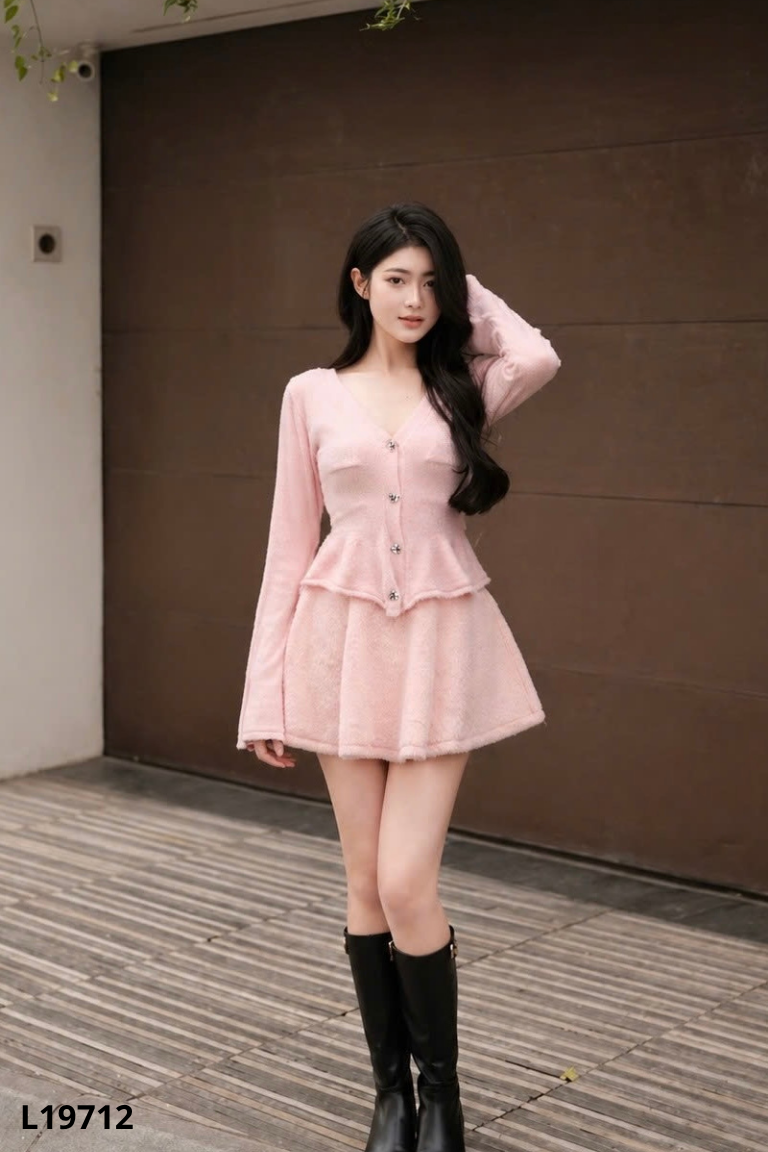 Áo len cardigan lông hồng trơn