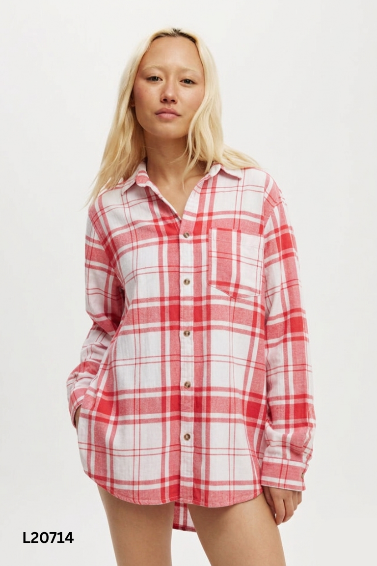 Áo COTTON ON be kẻ caro đỏ