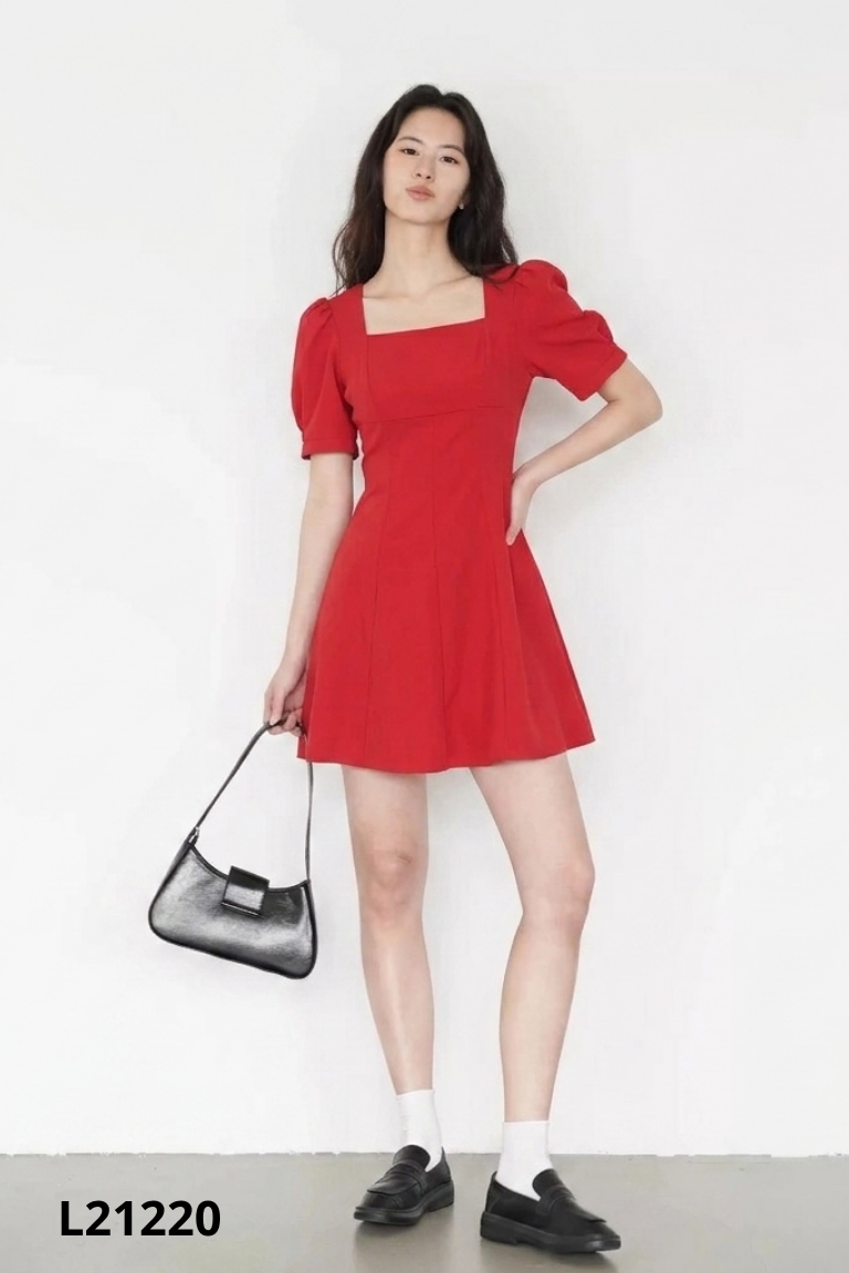 Váy đỏ NI THOA DESIGN tay ngắn