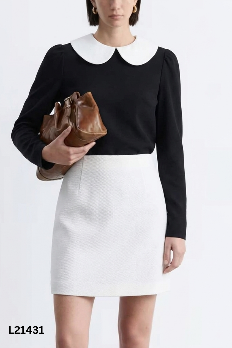 Set COSY áo đen + chân váy be
