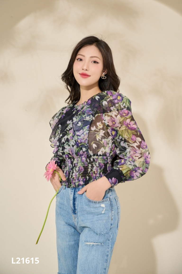 NEWTAG Áo ORCHID đen hoa tím