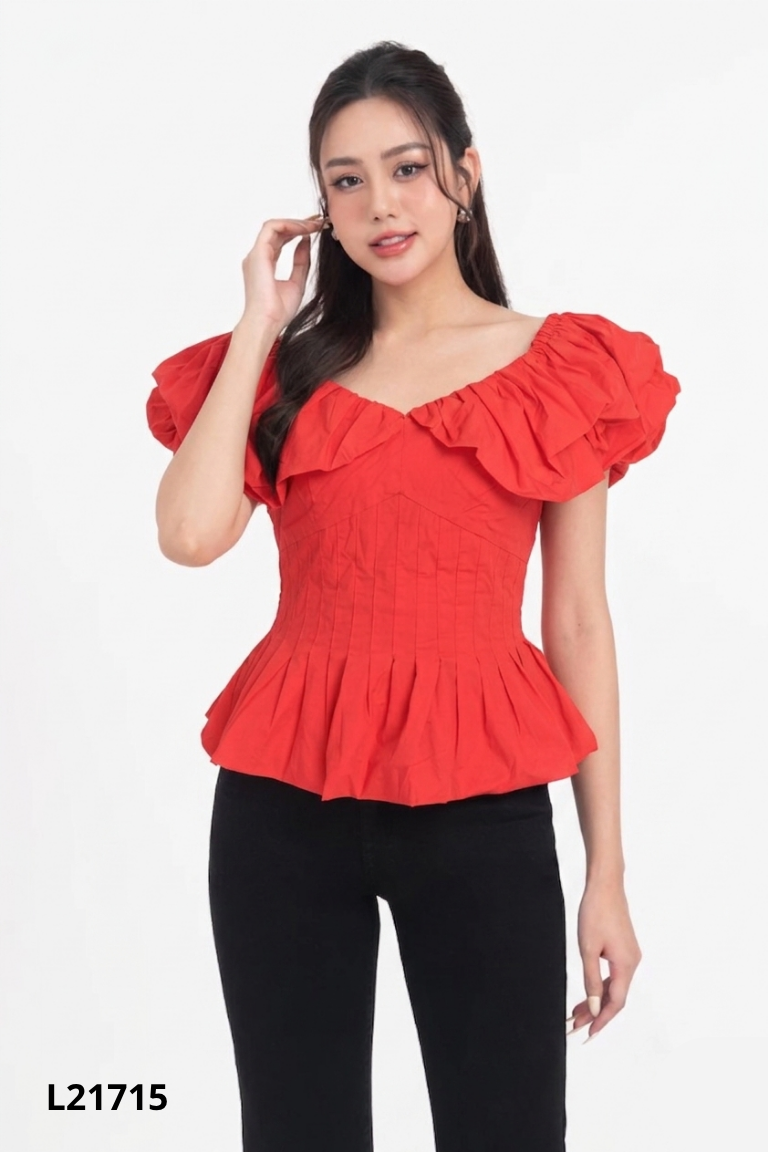 Áo IVY MODA đỏ phối bèo