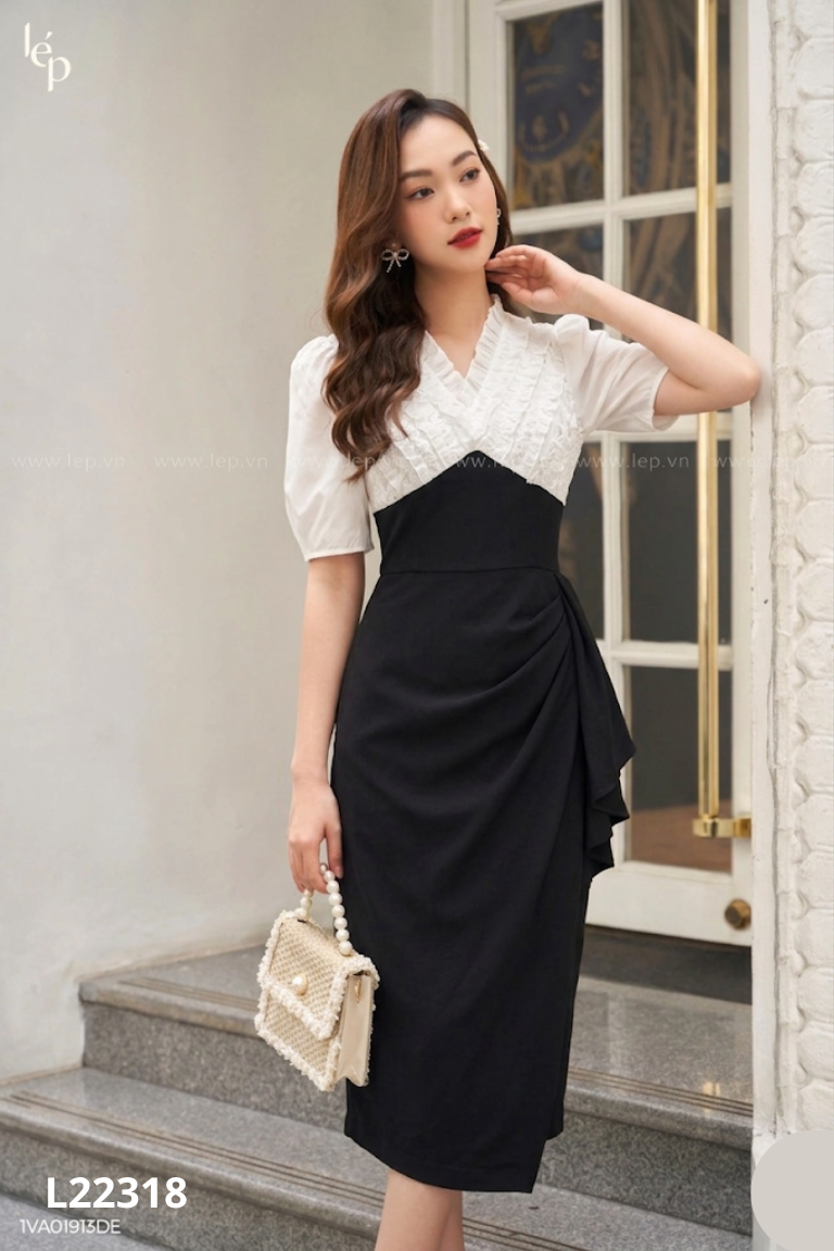 Váy đen EVI phối voan trắng viền bèo