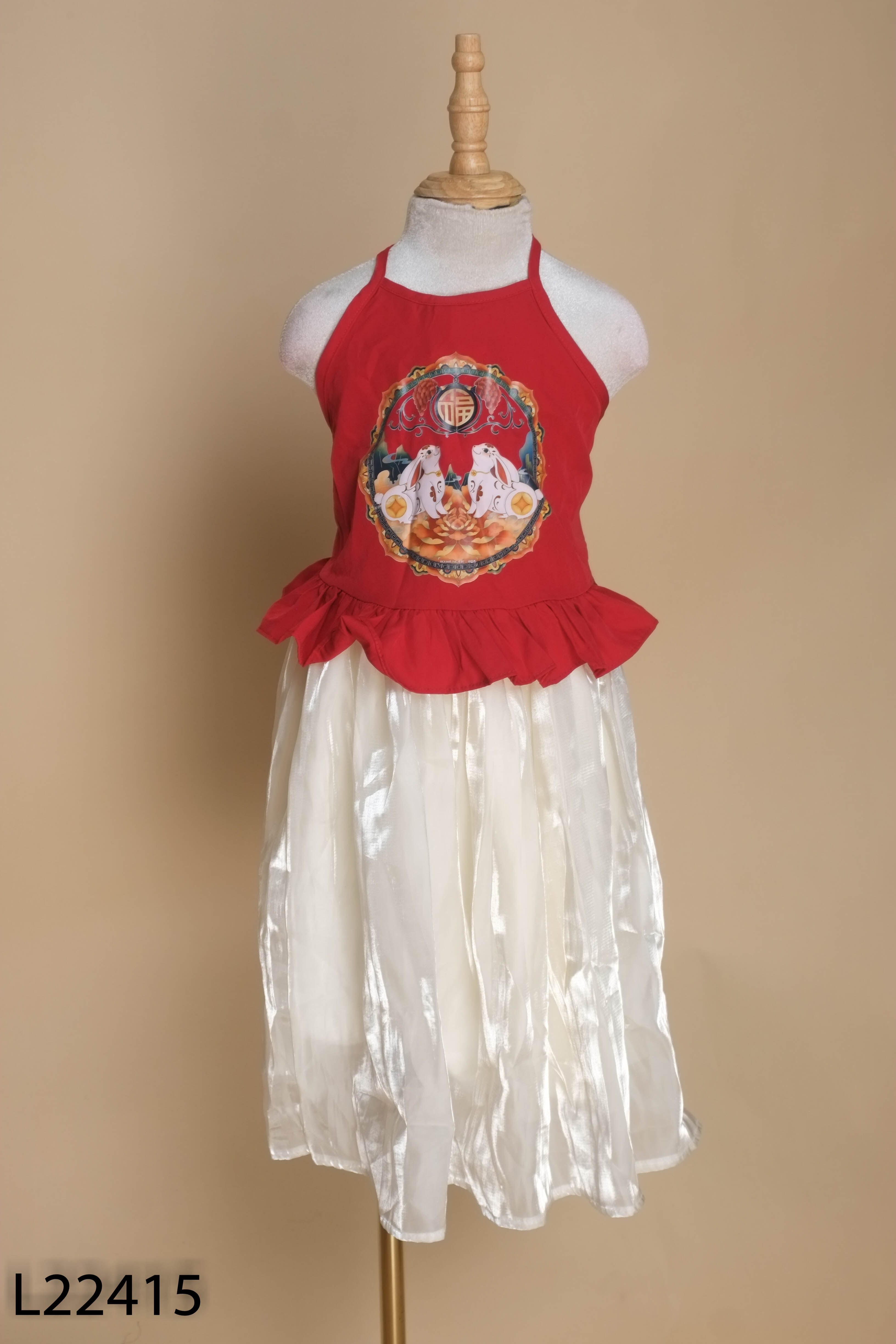 Set Áo yếm đỏ họa tiết + Chân váy voan KIDS
