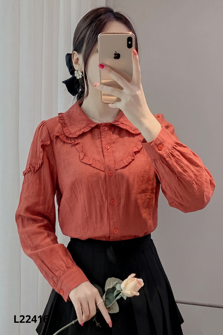 Áo sơ mi đỏ viền nhún LIIN LINBI