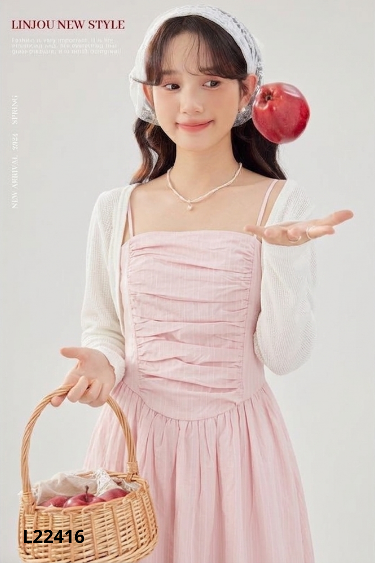Váy hai dây hồng nhún lưng