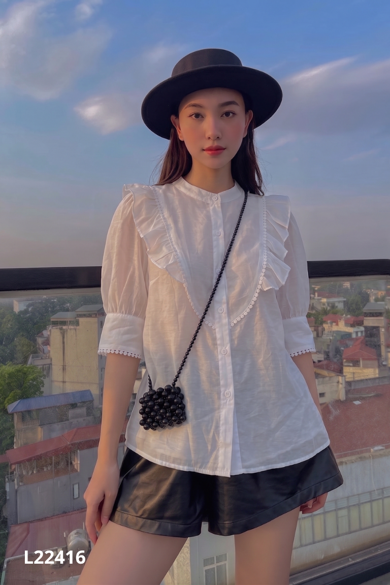 Áo sơ mi trắng voan phối kiểu LIIN LINBI