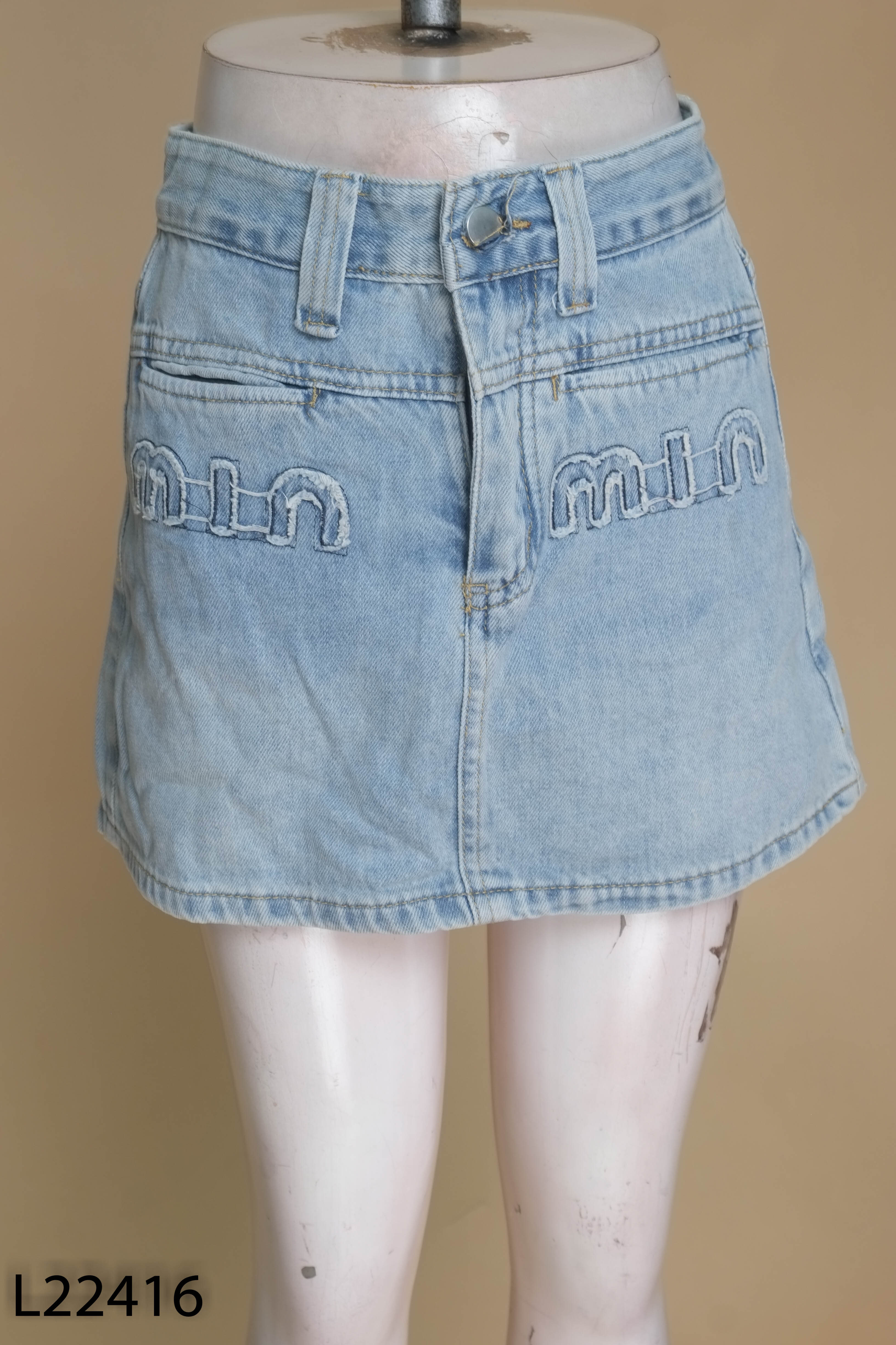 Chân váy jeans xanh giả quần
