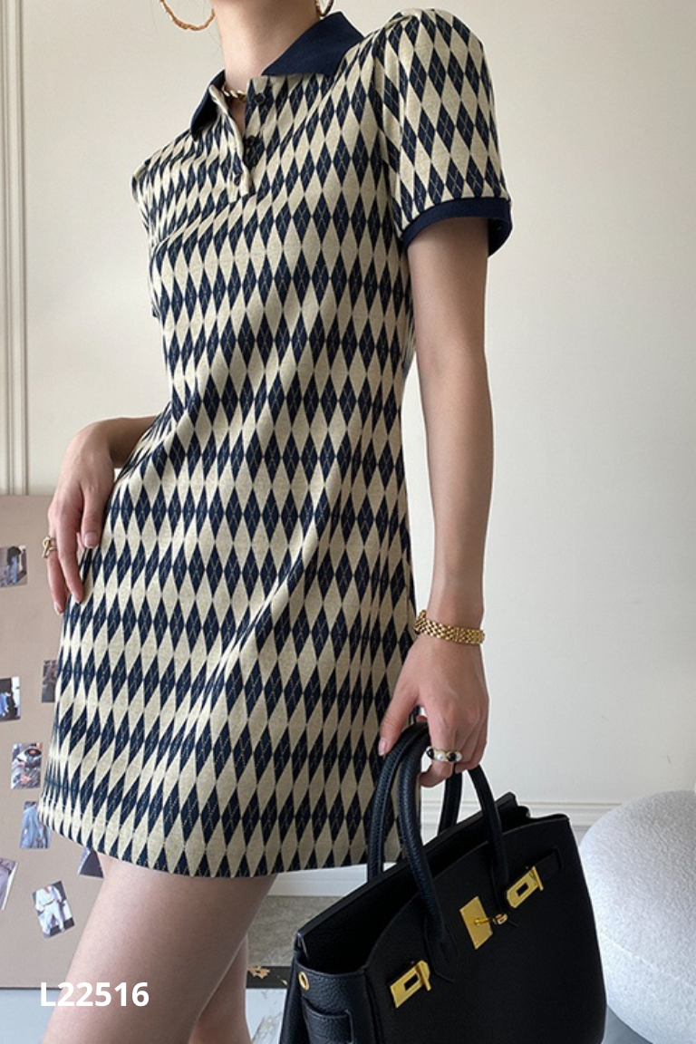 Váy polo len be họa tiết xanh than