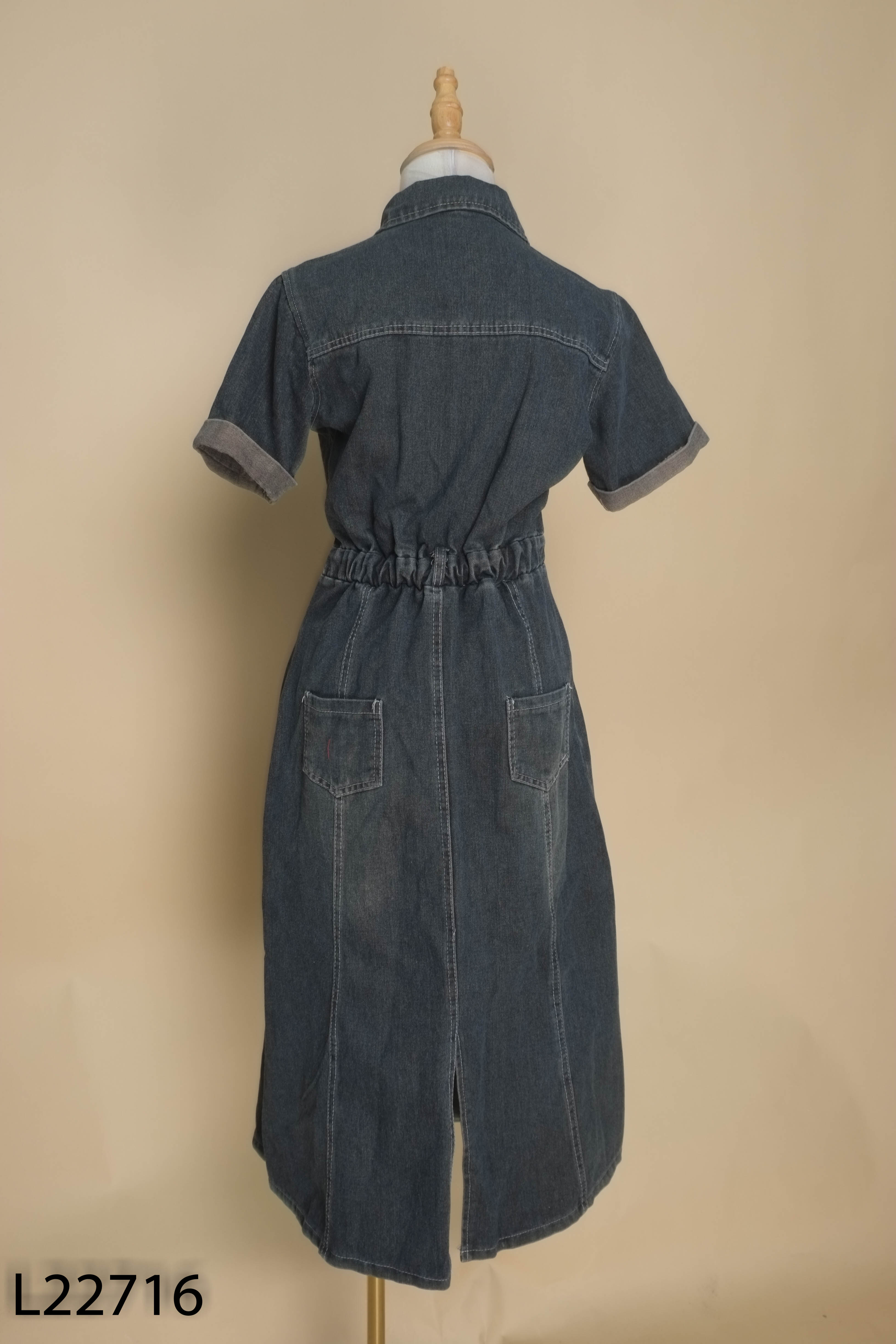 Váy jeans xám xanh cổ sơ mi