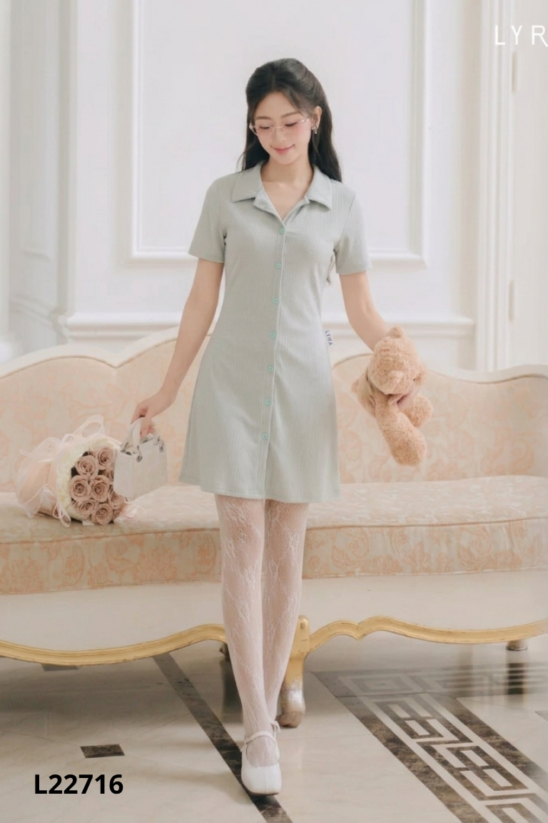 Váy xanh LYRA cổ bẻ