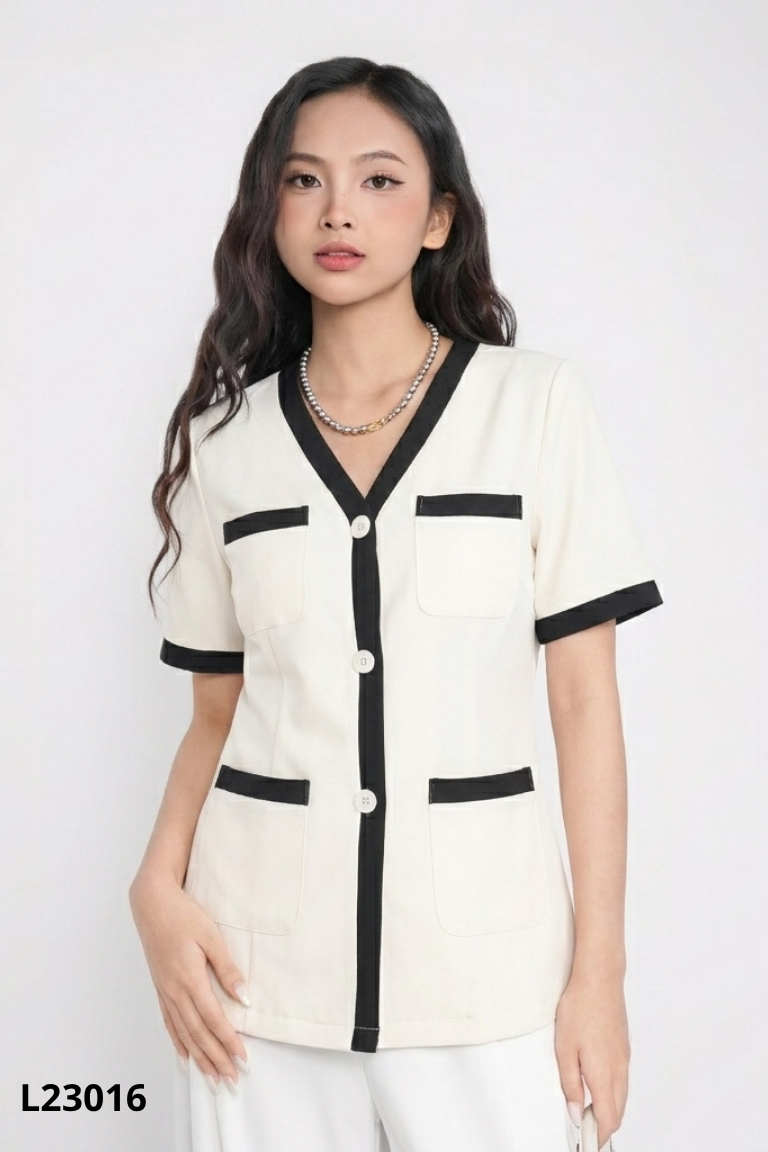 Áo blazers trắng C'CHAT phối viền đen