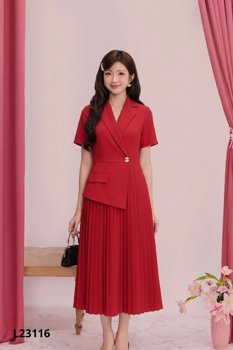 Váy CALIE đỏ xếp li