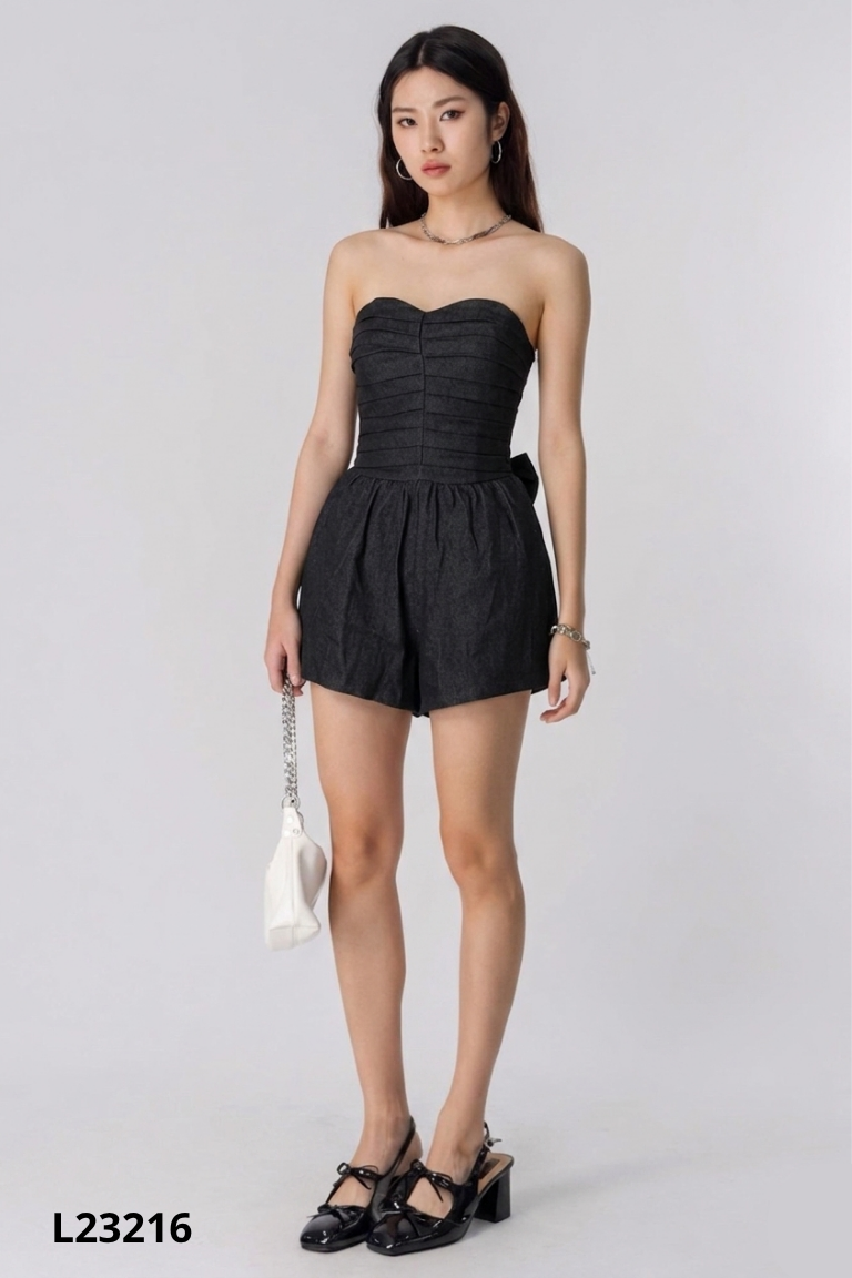 Jumpsuits jeans đen cúp ngực