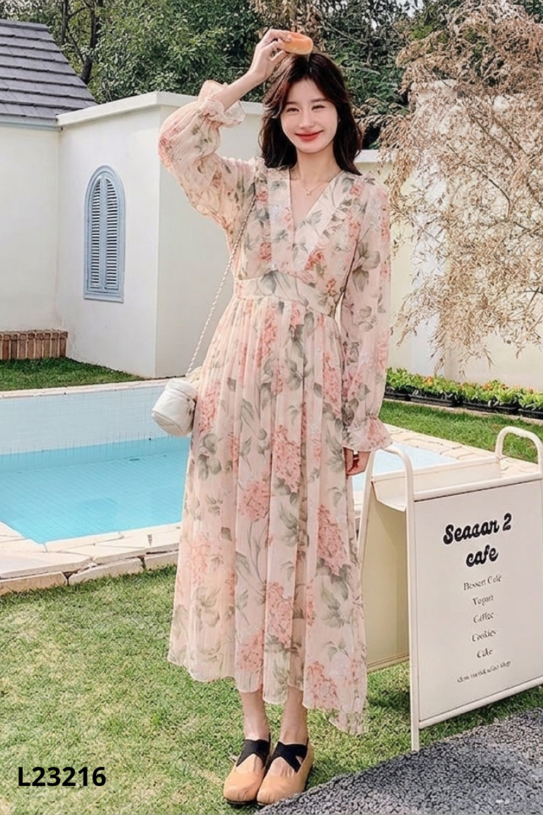 Váy hồng ÉTÉ BELLE họa tiết hoa