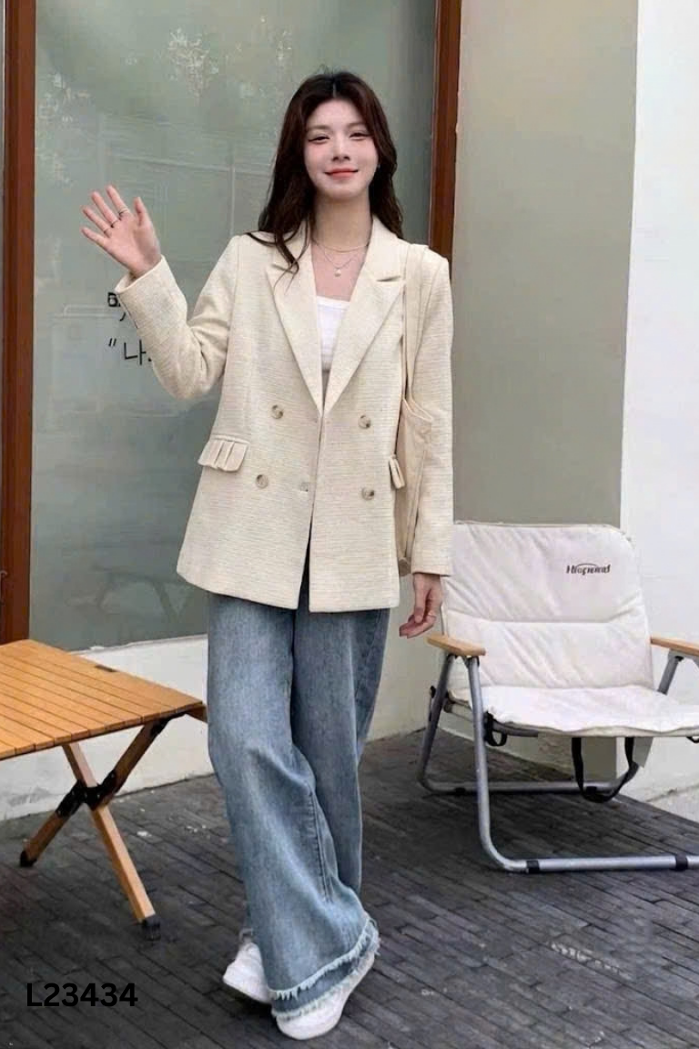 Áo blazer be trơn