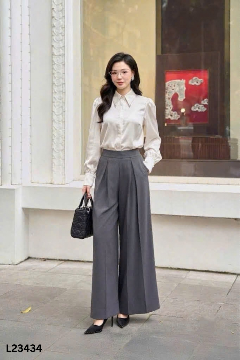 Áo sơ mi lụa CCHAT xanh xám