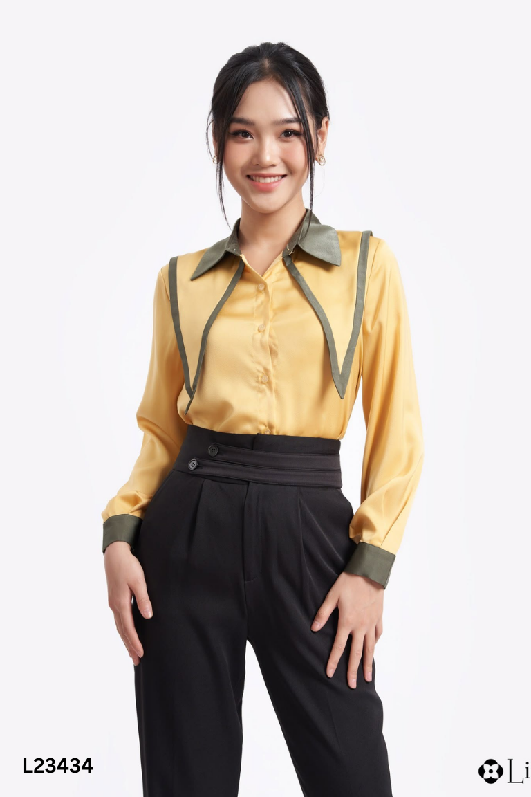 Áo sơ mi LIIN vàng cổ xanh