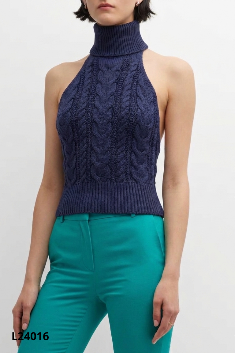 Áo len PULL&BEAR hở lưng xanh than