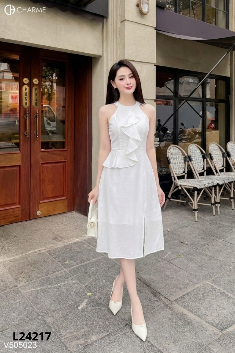 Váy CHARME STORE trắng phối bèo