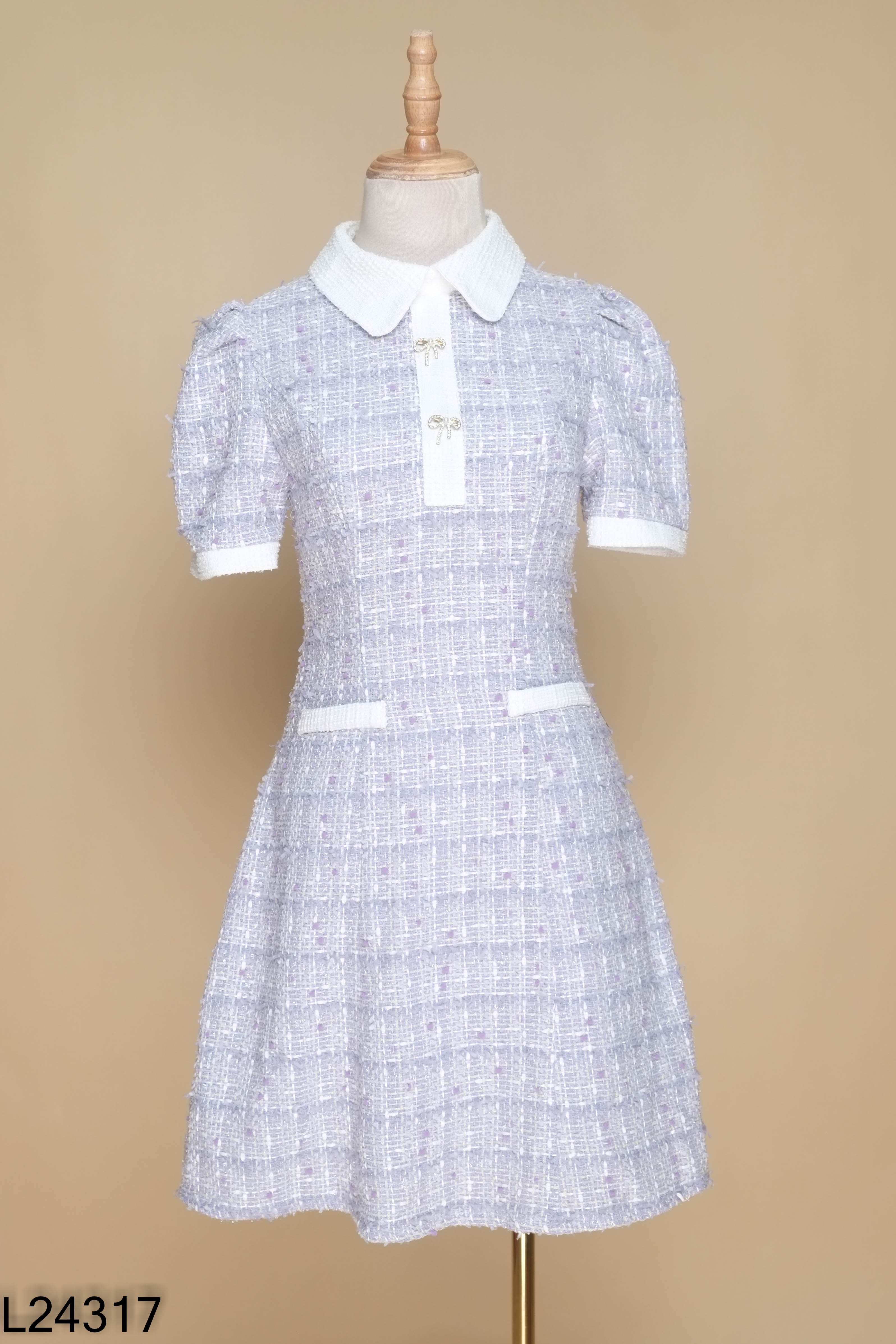 Váy dạ tweed len xanh DAISY phối trắng