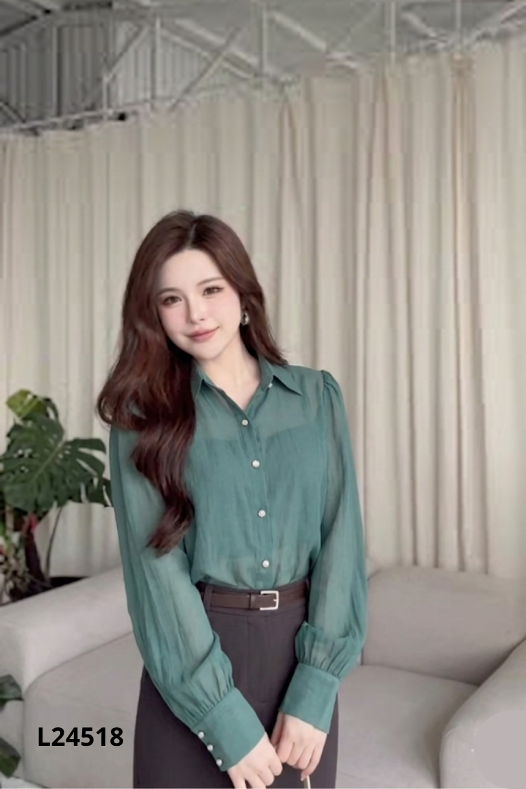 Áo sơ mi xanh HER25 cúc ngọc