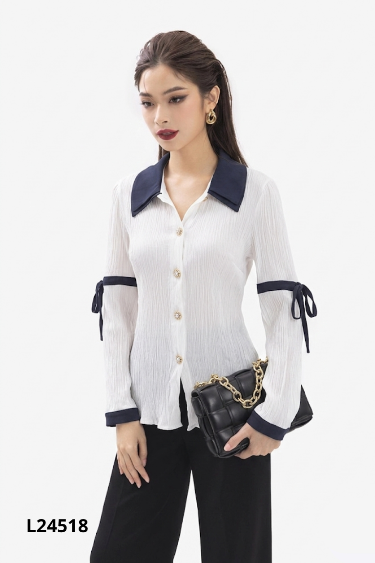Áo sơ mi trắng cổ xanh