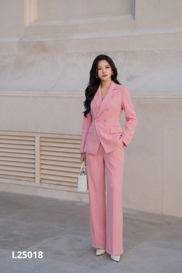 Set Áo blazer hồng trơn + Quần dài
