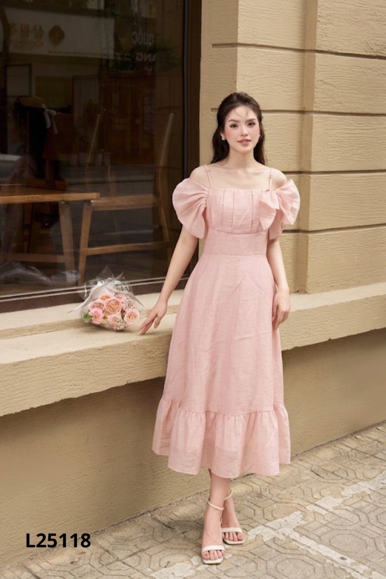 Váy hồng TG DESIGN babydoll phối kiểu