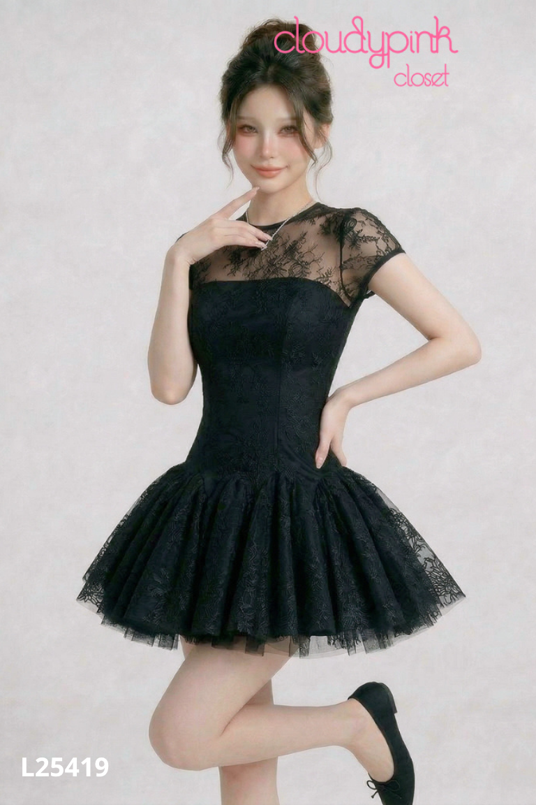 NEWTAG DOUDYPINK váy ren lưới đen
