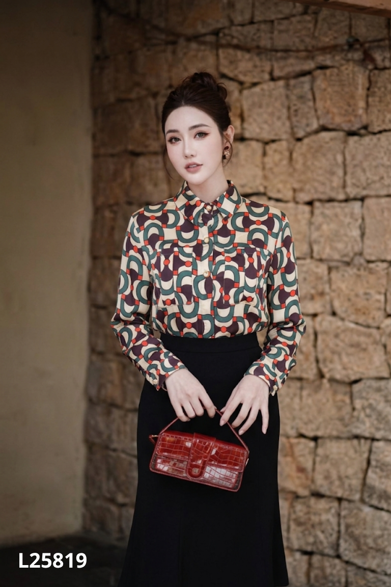 Áo sơ mi COCOKEIRA be thổ cẩm