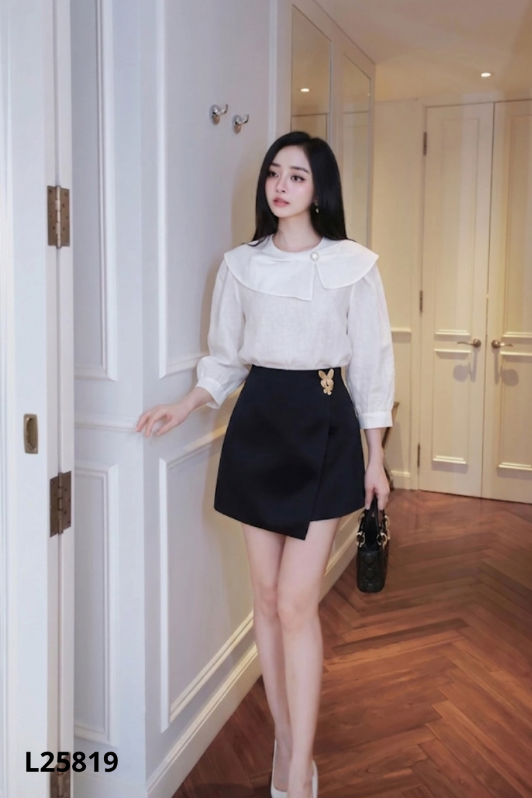 Áo sơ mi kem cổ bèo