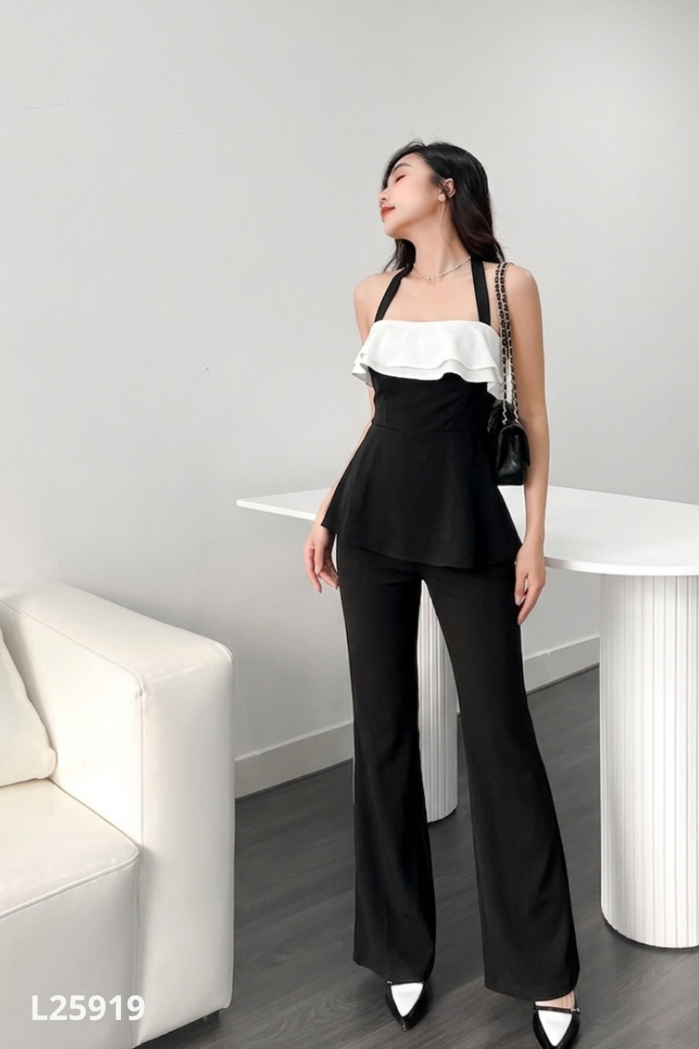 NEWTAG Set áo áo quây + quần dài đen