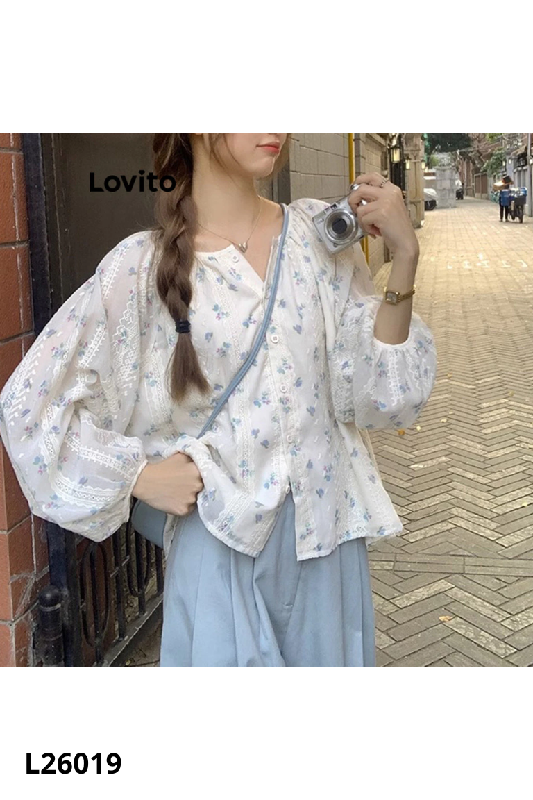 Áo LOVITO trắng họa tiết