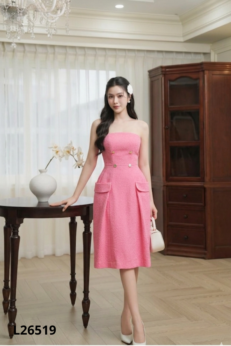 Váy dạ hồng ELISE cúp ngực