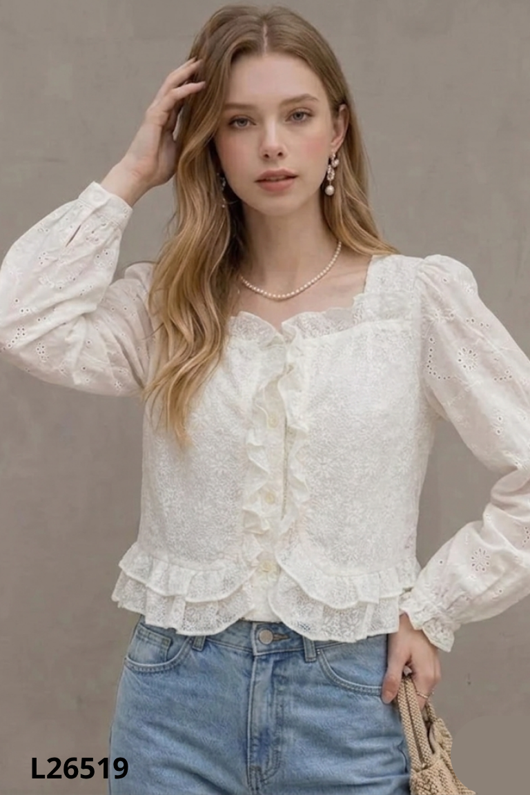 Áo be ren họa tiết viền sóng