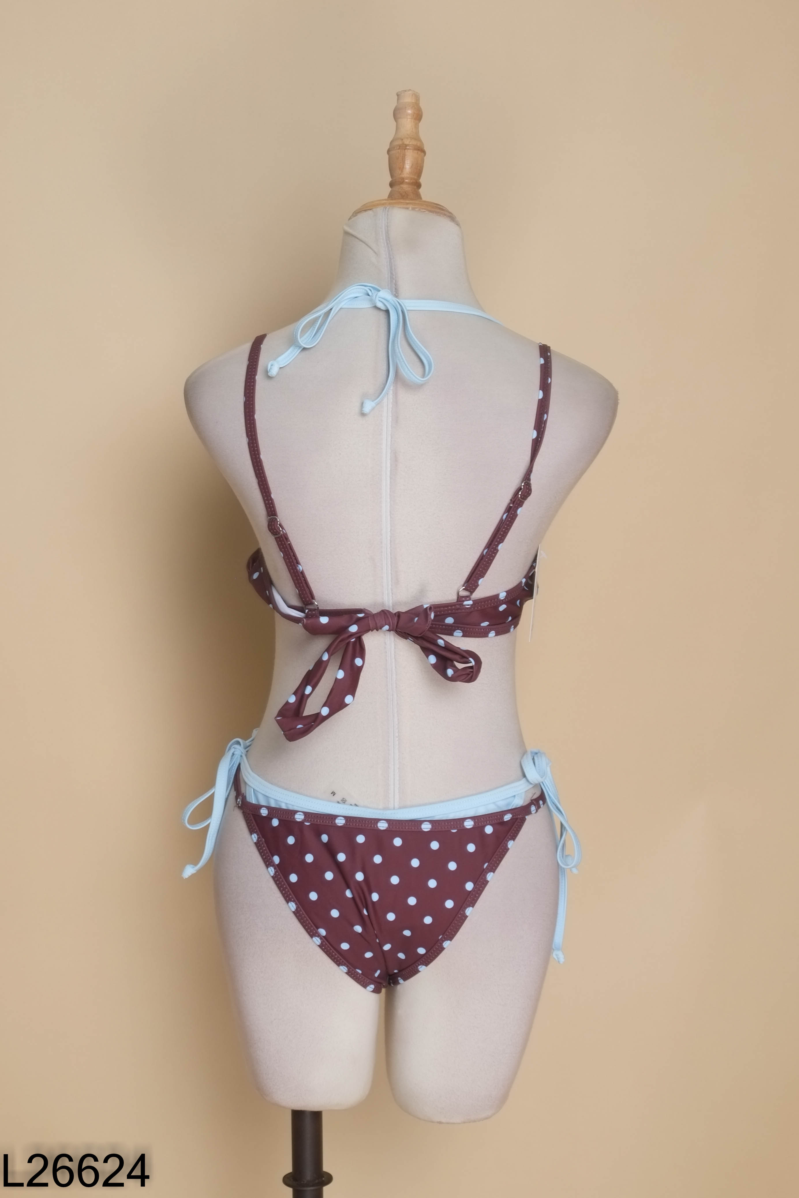 Set Bikini nâu chấm bi phối xanh