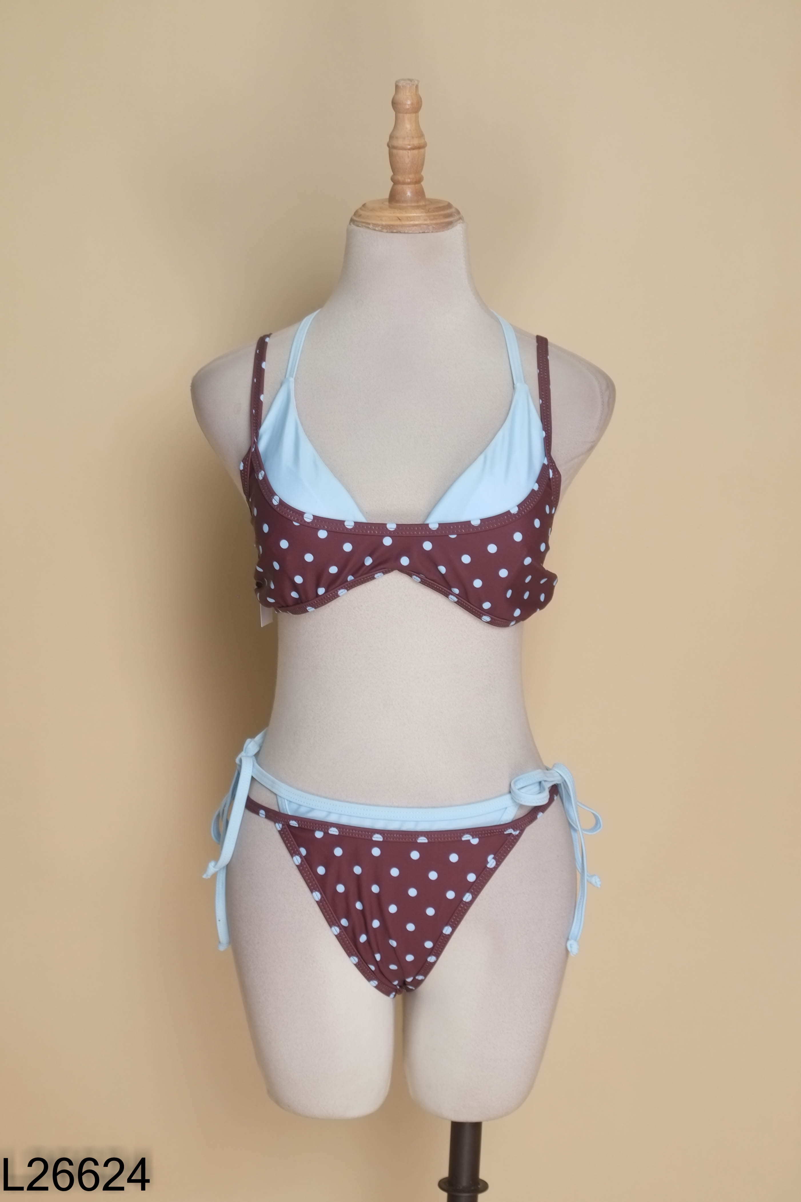 Set Bikini nâu chấm bi phối xanh