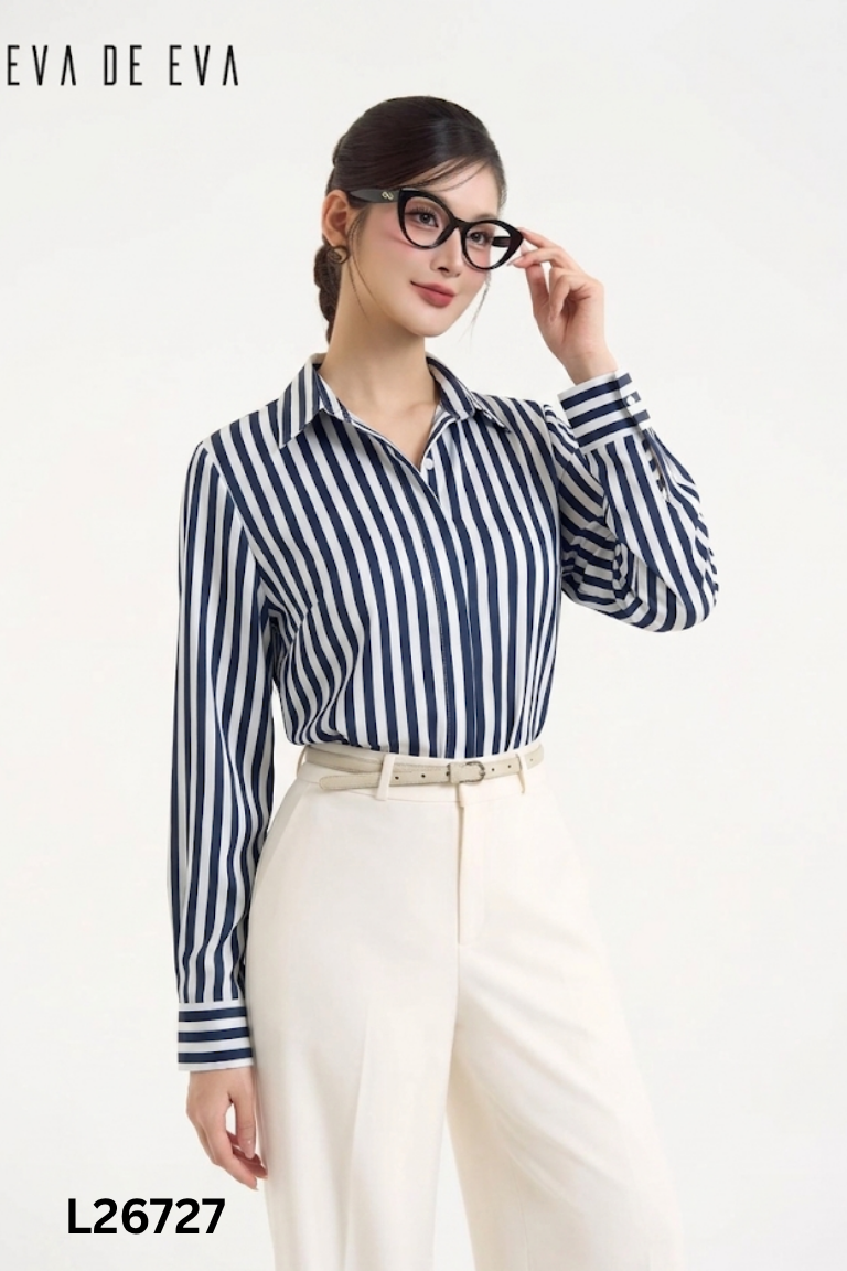 NEWTAG Áo trắng sọc xanh