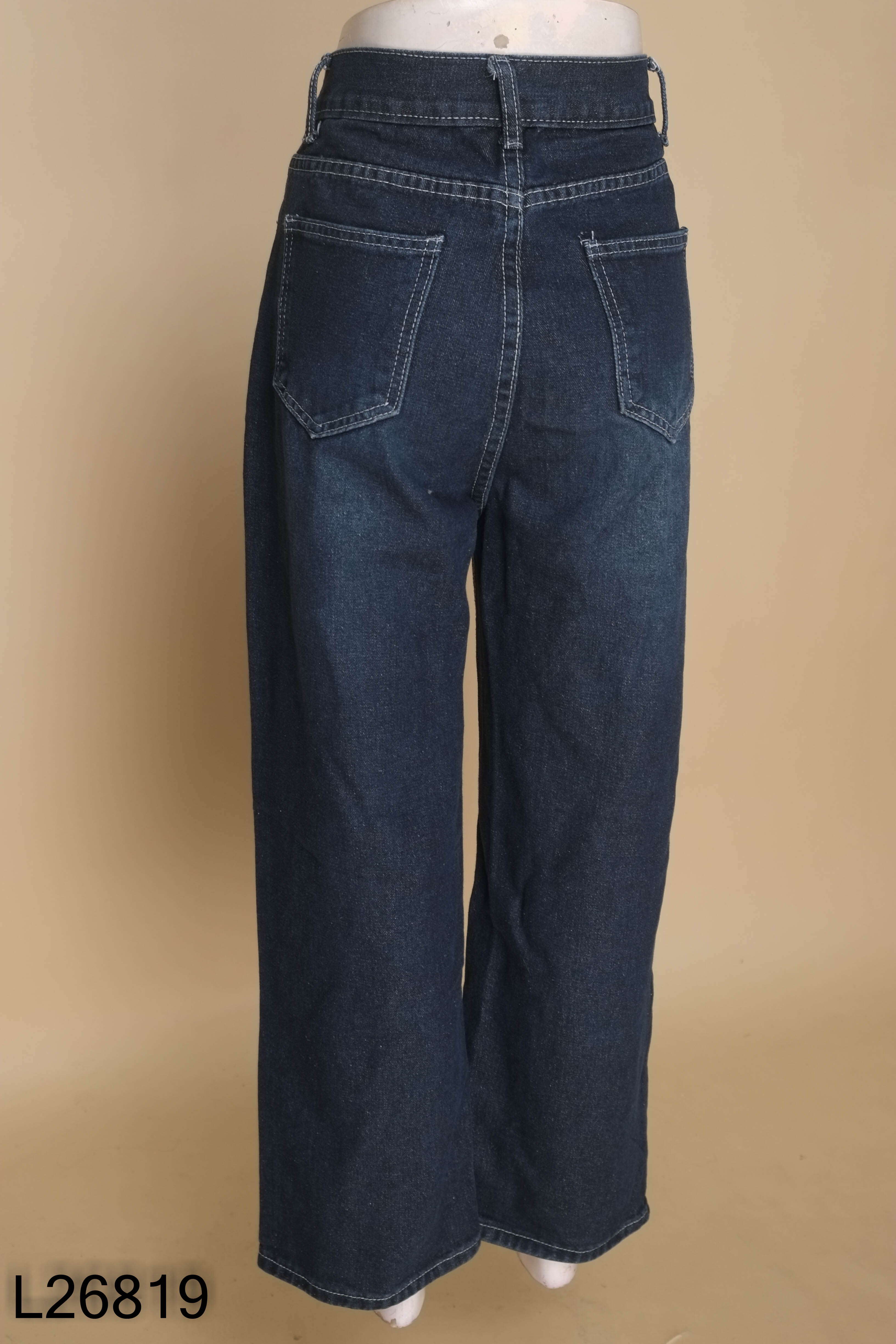 Quần jeans xanh đậm ống rộng trơn