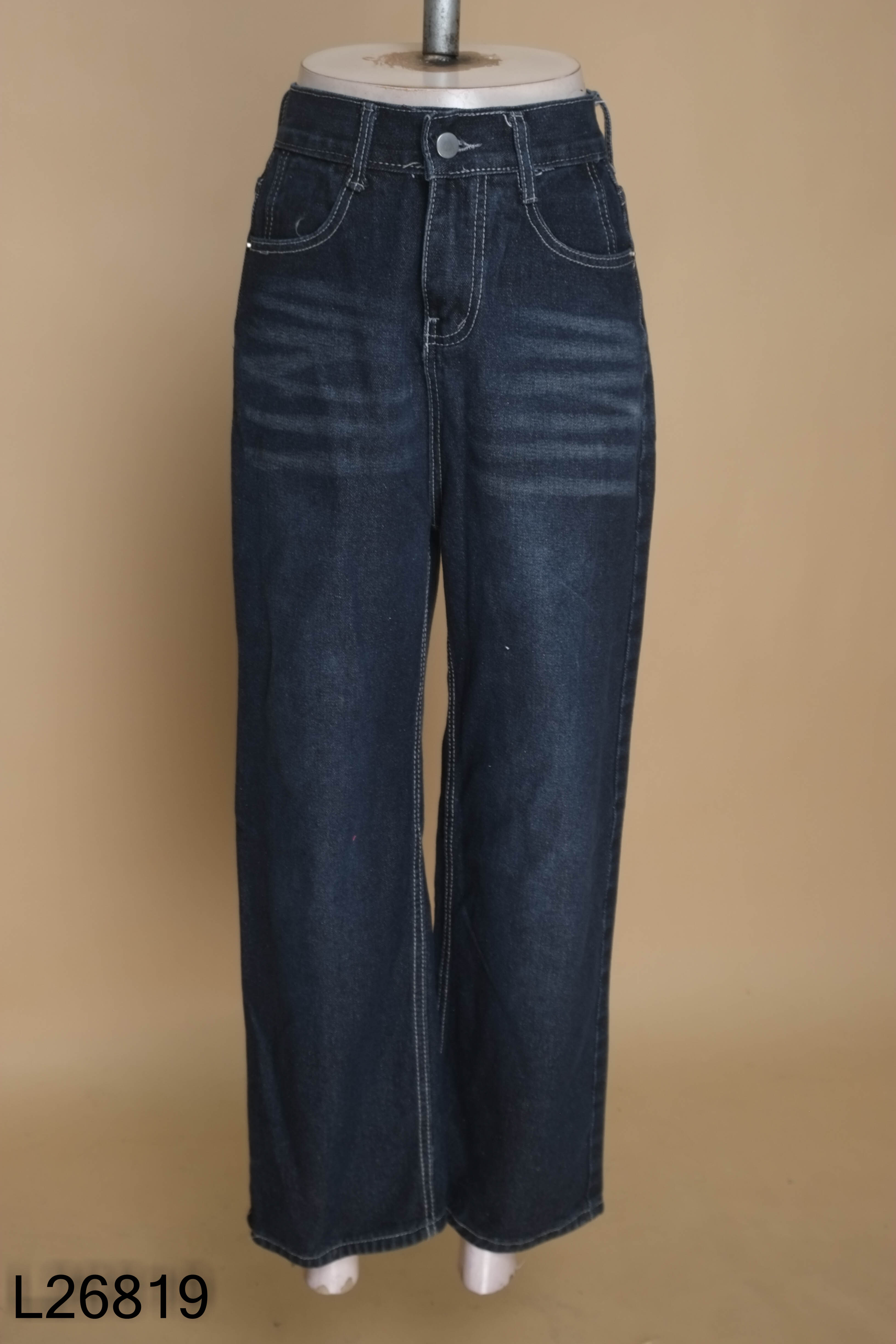 Quần jeans xanh đậm ống rộng trơn