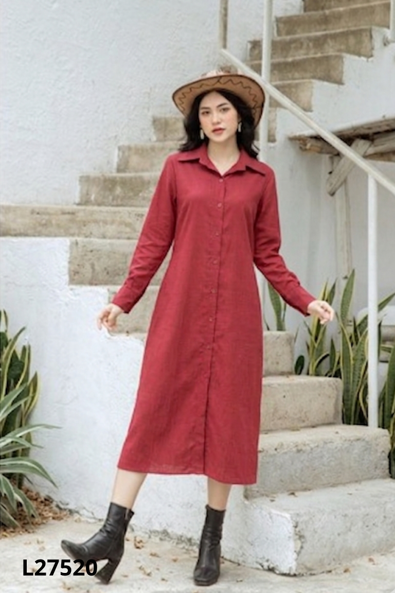 Váy cổ sơ mi đỏ ME DESIGN dài