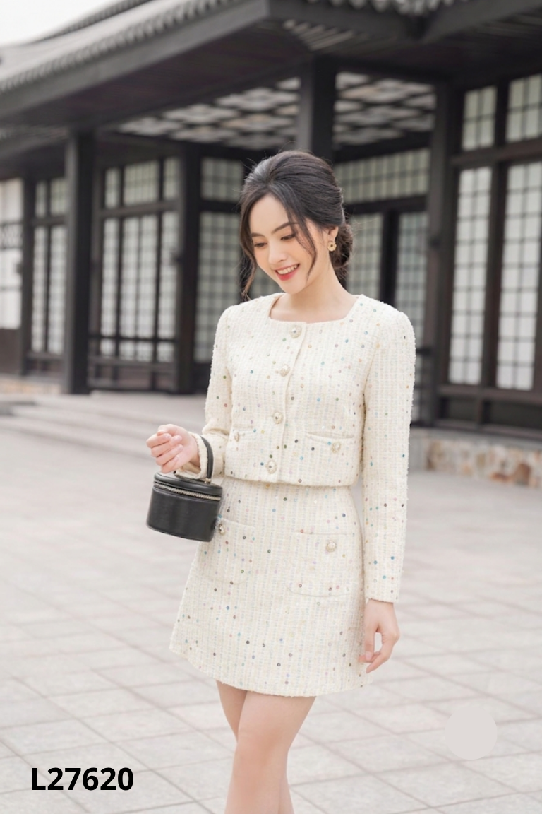 L2762010638-Set Áo dạ be VM DESIGN đính cườm + chân váy