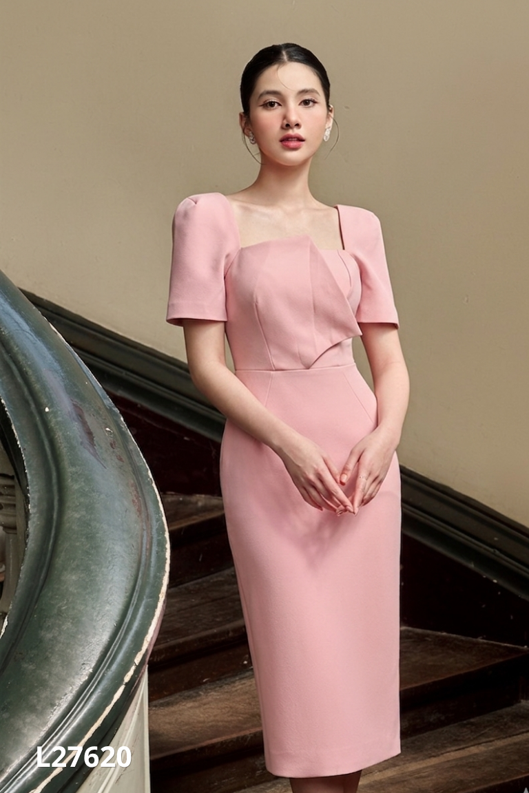 L2762010647-Váy hồng SAMMY cổ vuông