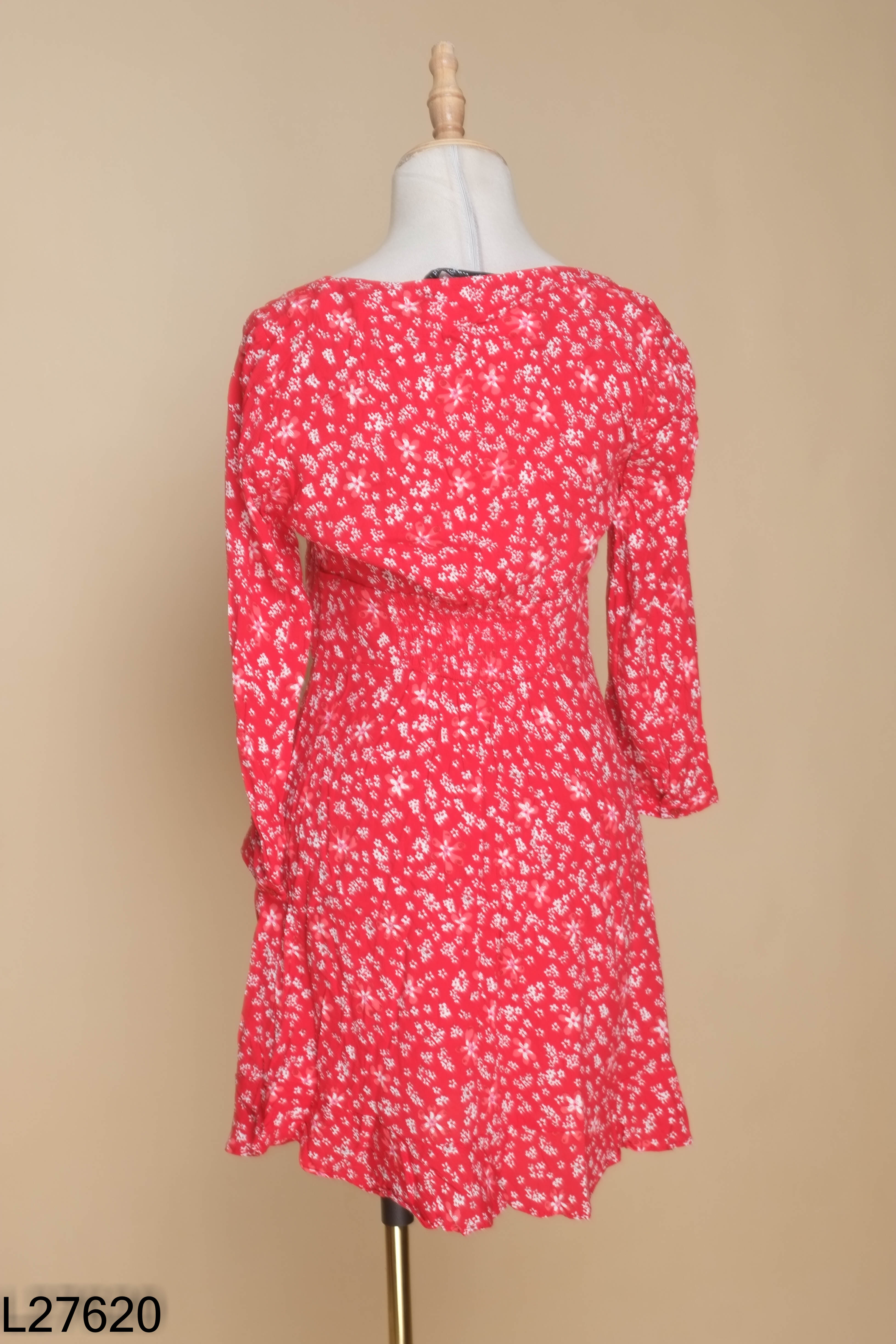 L2762010654-Váy đỏ hoa ZARA cổ vuông