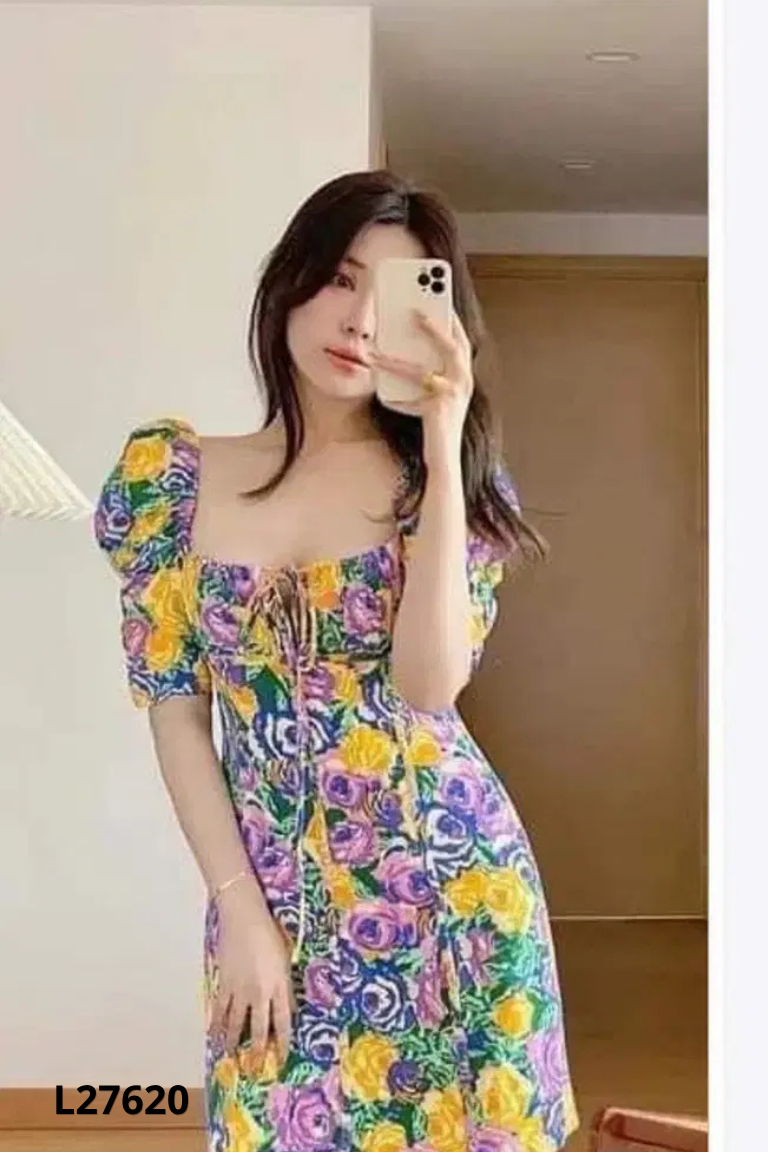 L2762010655-Váy ZARA tím hoa tay phồng