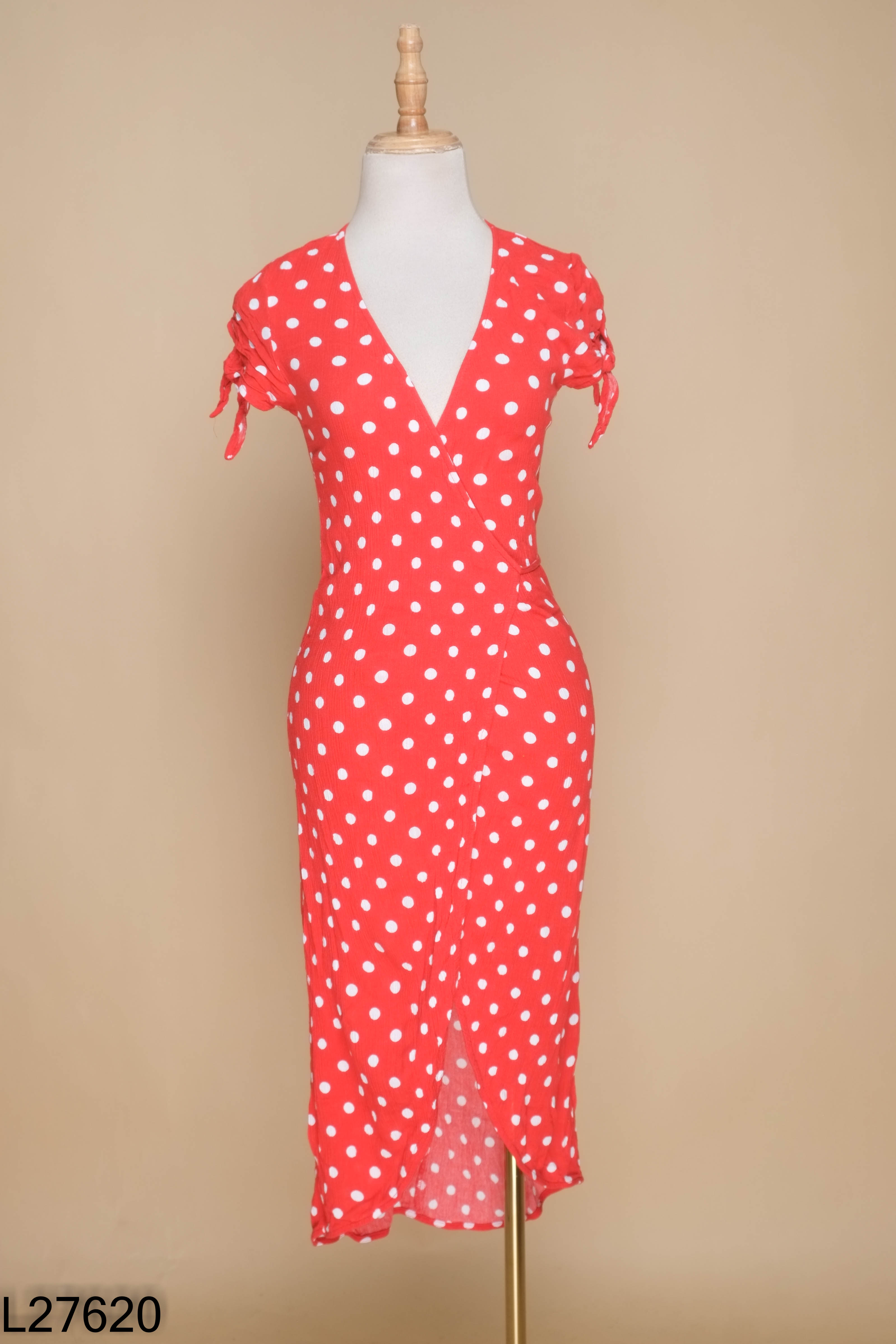 L2762010670-Váy wrap HM đỏ chấm bi