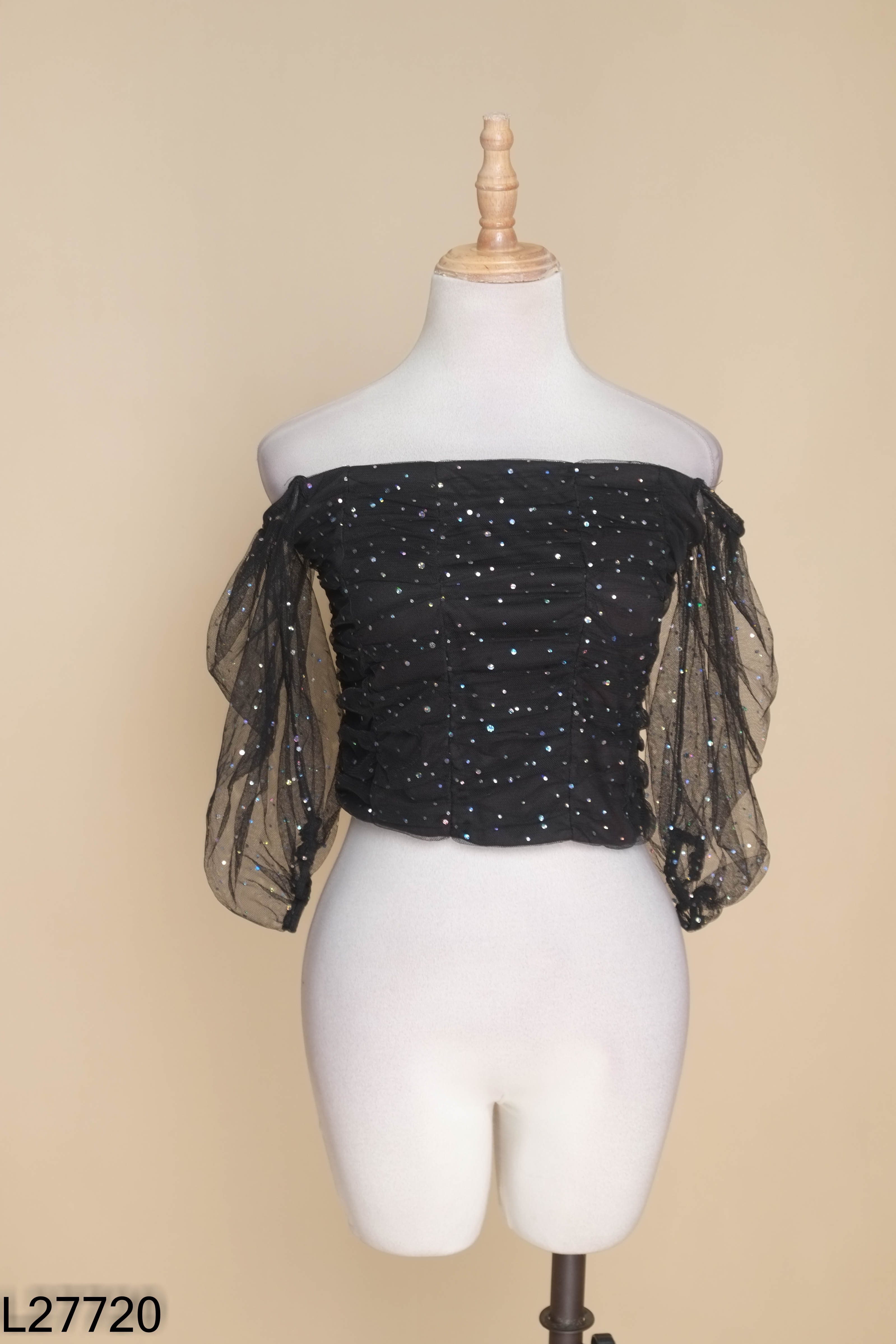 Áo croptop lưới đen ZARA kim tuyến (xuất)